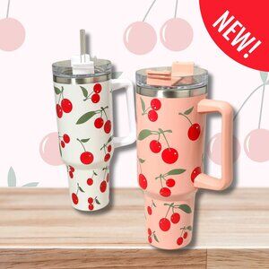 40 oz NEW Cherry Print Stainless Steel Hot Cold Travel Mug Tumbler Cup Mug